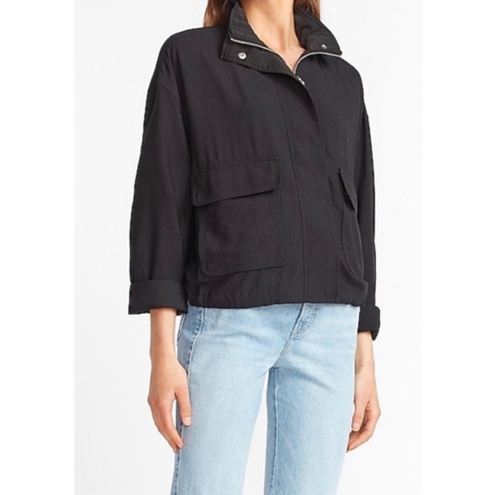 Express Relaxed Zip Front Jacket (Pitch Black, Size Petite S)